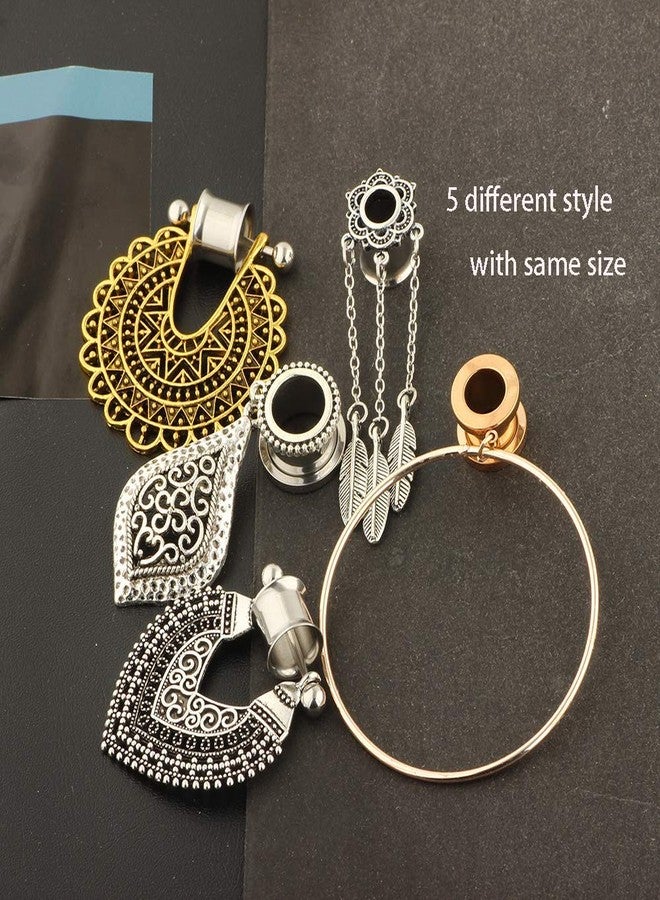 Suotarn 5 Pairs Stainless Steel Ear Tunnels Dangle Gauges For Women Rose Gold Hoop Double Flare Plugs Stretcher 00g Piercing Set (10mm=00g) - Image 2